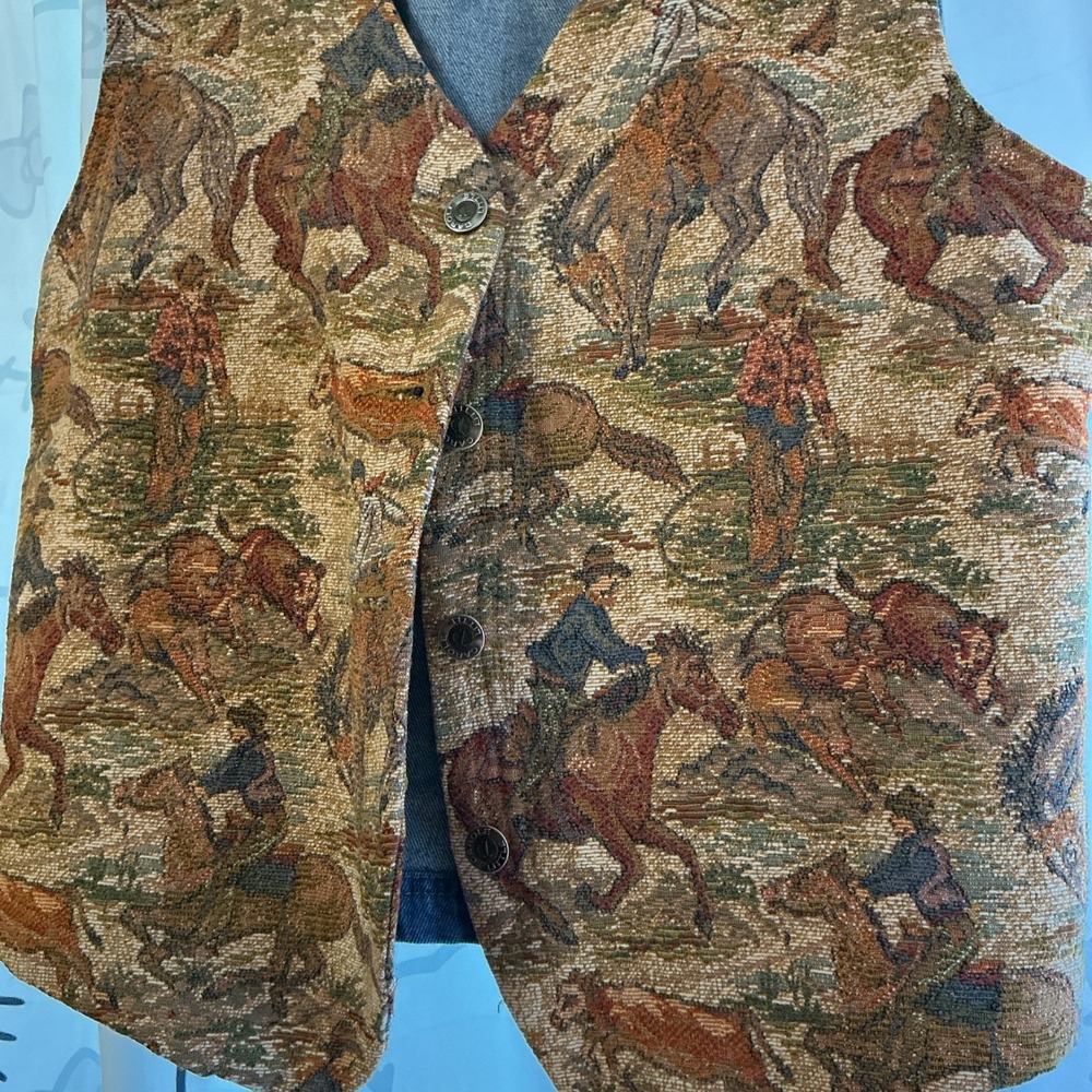 Carol Little Sport Western Tapestry Vest MEDIUM USA VINTAGE 90s - Picture 3 of 7